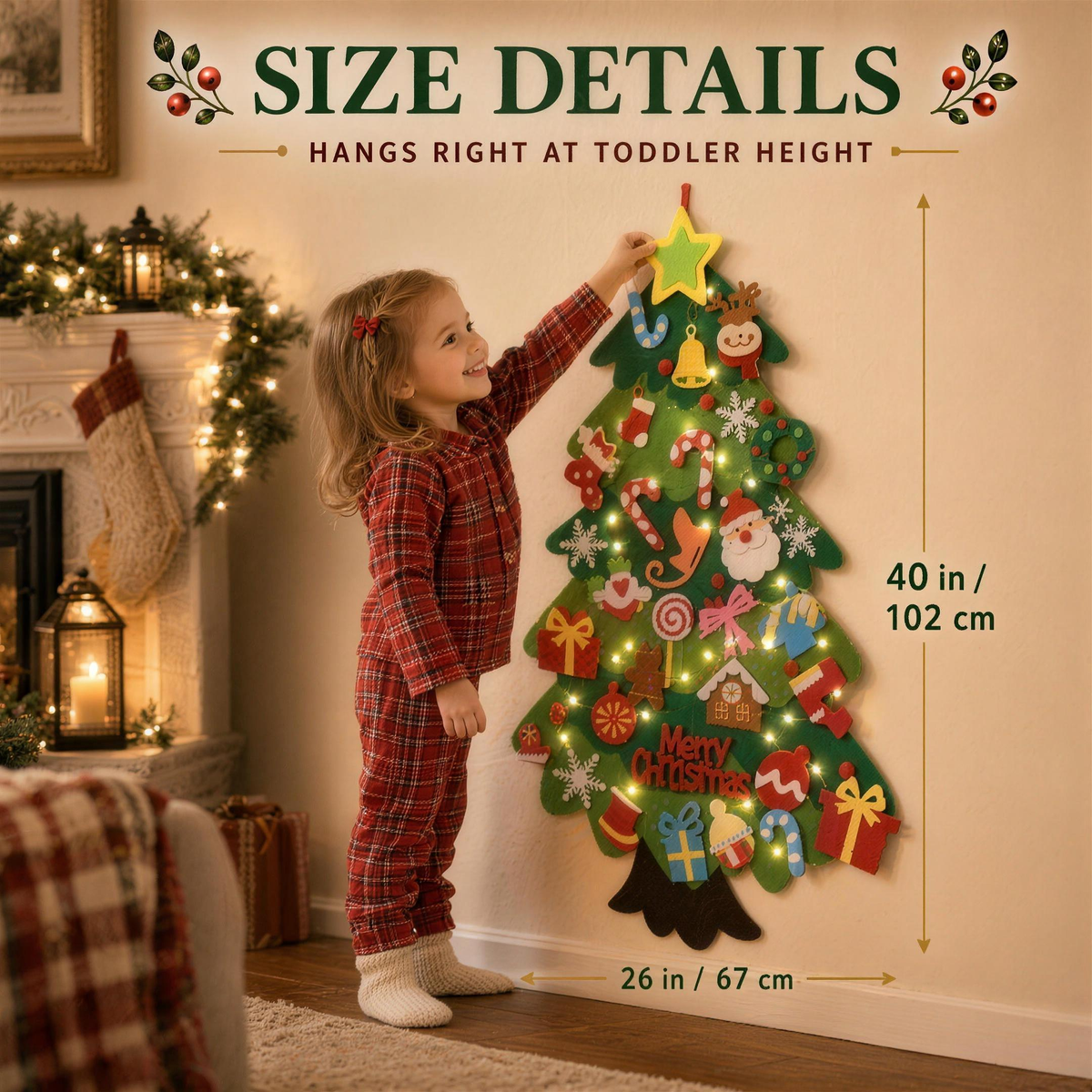 Size details: 40 in by 26 in, hangs at toddler height